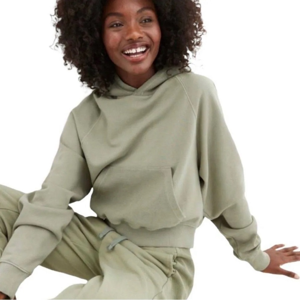Aerie Luxe Inside Out Cropped Hoodie Green